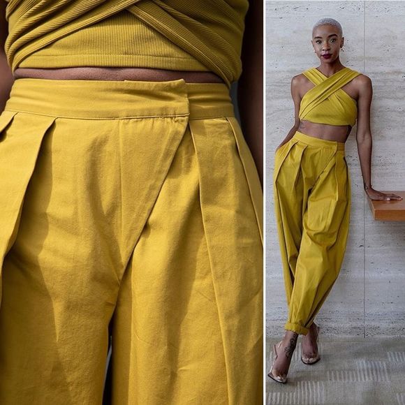 NEW Signed Blake x the Drop Sculpted Pleated Pull-on Pants 00 Citronelle Tapered - Picture 4 of 7